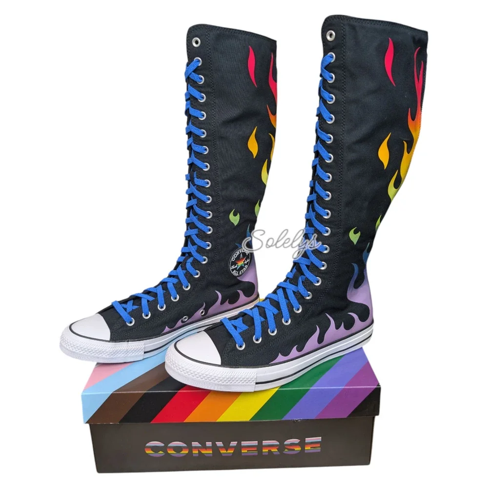 Converse PRIDE XXHI Custom Elastic Laced Rainbow Flame Knee High Sneaker 6.5 NEW - Picture 6 of 11